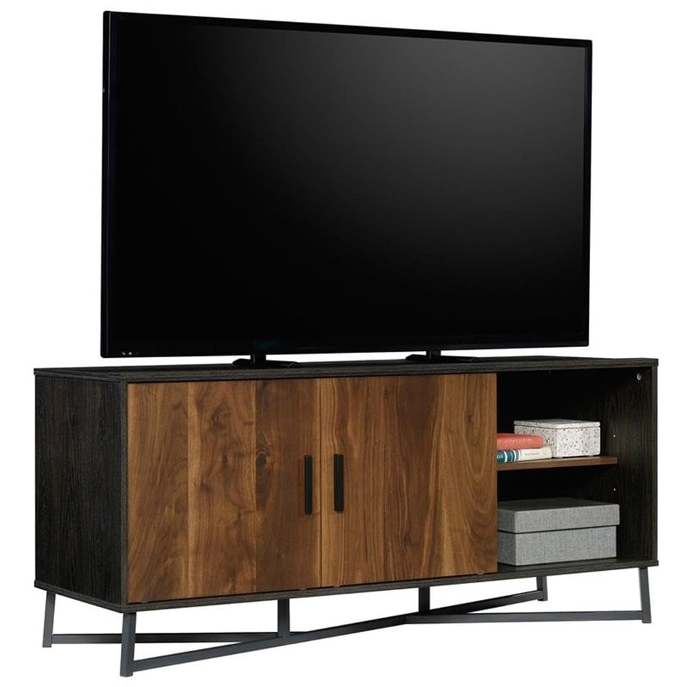 Sauder Canton Lane Engineered Wood 60" TV Credenza in Grand Walnut and Black