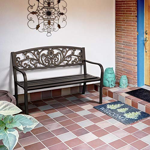 Garden Bench Outdoor Patio Bench for Outdoor, Park, Yard, Entryway, Iron Metal Frame