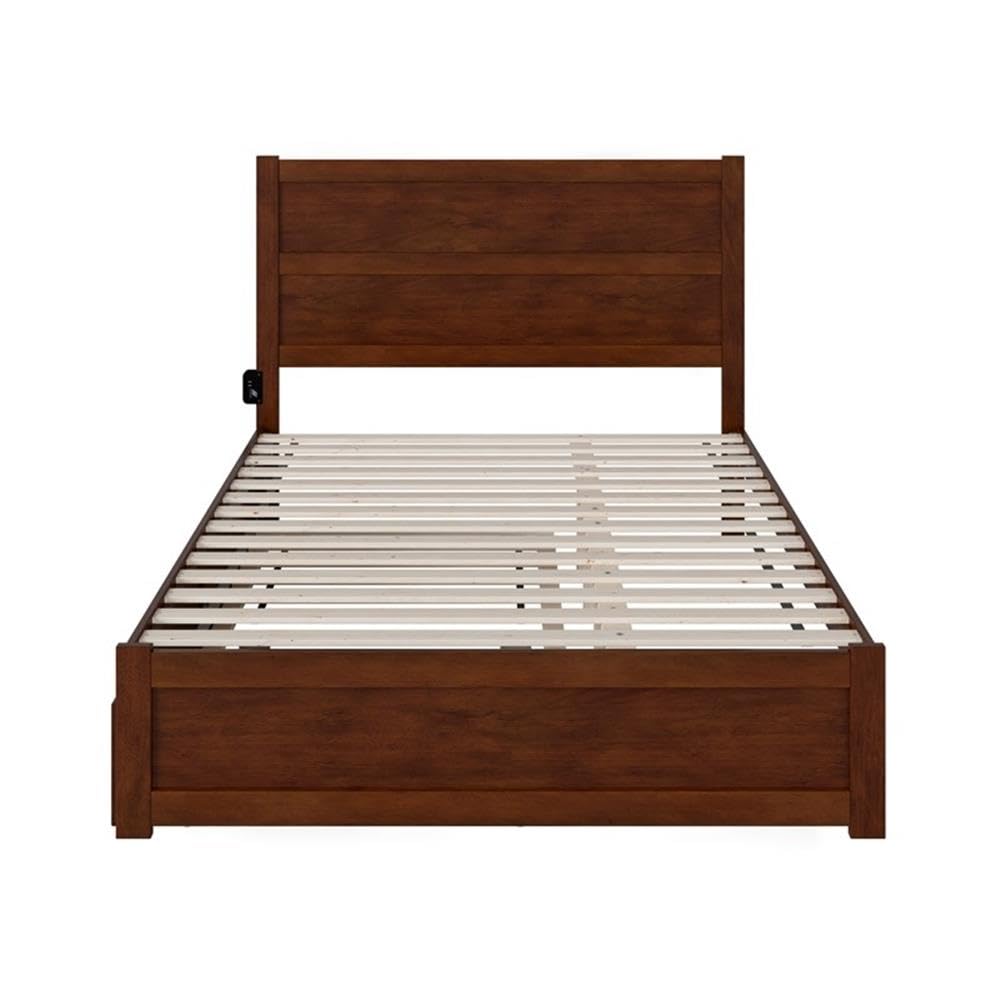 Queen Bed with Footboard and Twin XL Trundle in Walnut