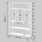 6 Tier Tall White Bookshelf, Big Metal Wooden Book Shelves Storage