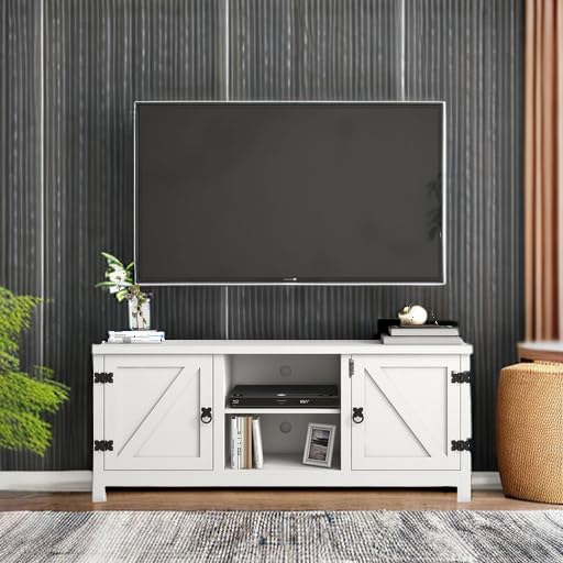 Farmhouse TV Stand for 65 inch TV, Entertainment Center with Storage and Open Shelves,