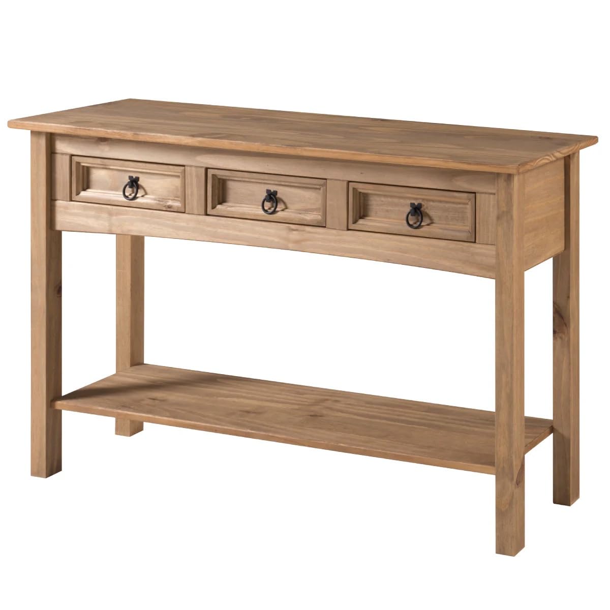Solid Pine Hall Table Console with 3 Drawers - Corona Brown