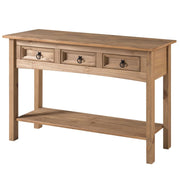 Solid Pine Hall Table Console with 3 Drawers - Corona Brown
