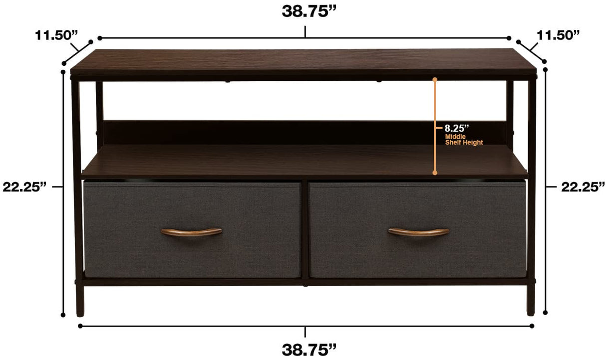 TV Stand Dresser with 2 Drawers - Television Riser Chest with Storage - Bedroom