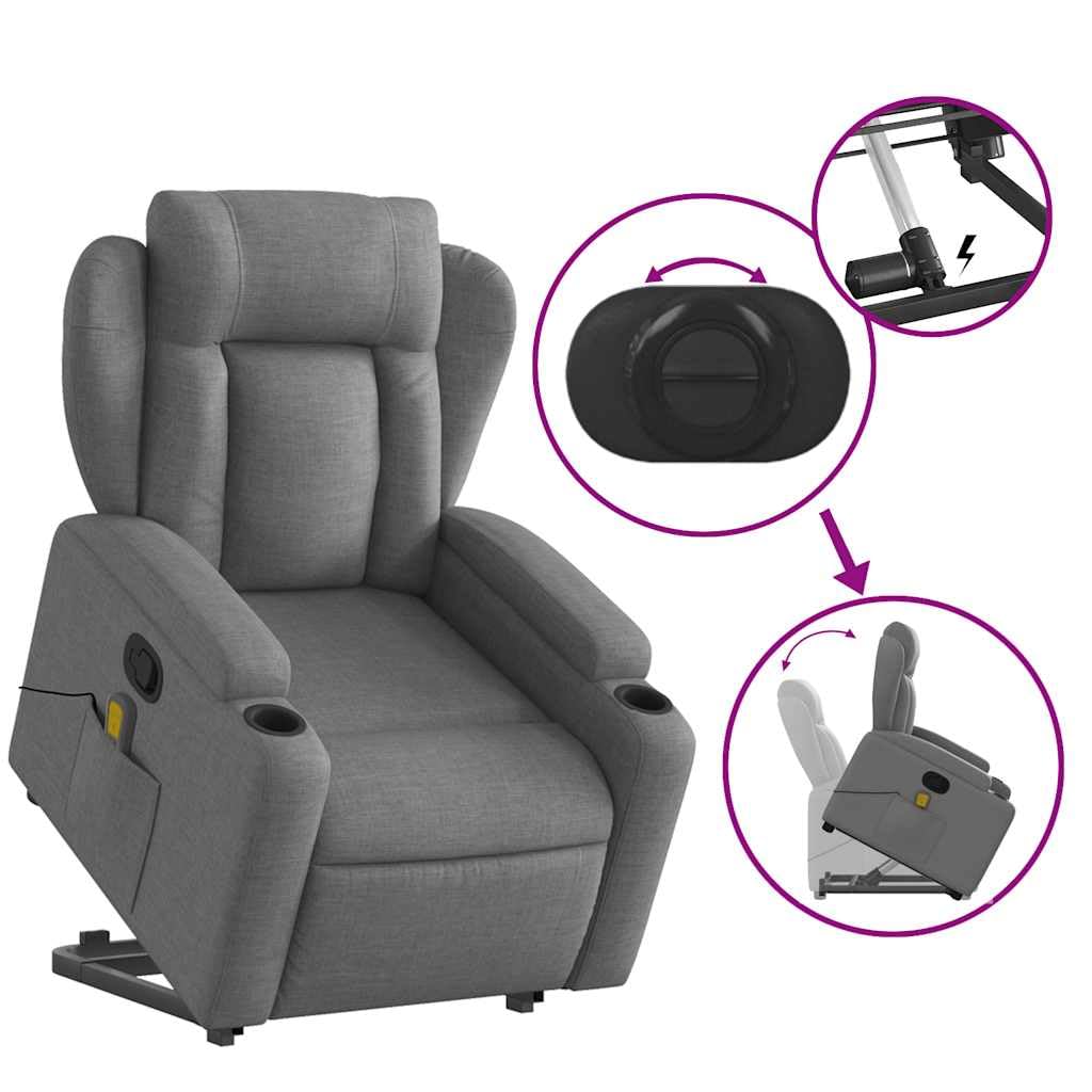 Massage Recliner Chair - Power Lift Armchair, Manual Tilt up to 135°, Vibration Massage, Cup Holders, Fabric, Dark Gray