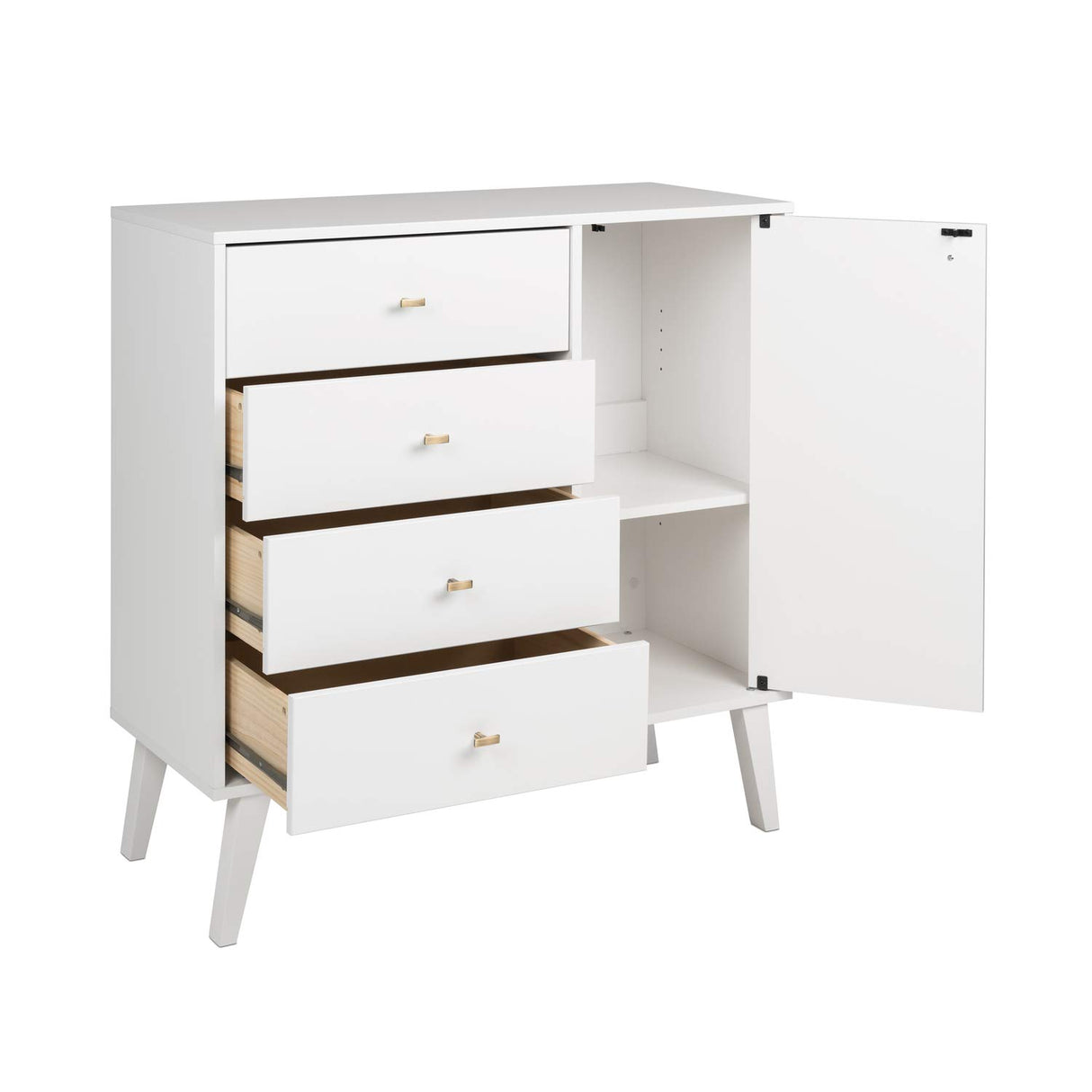 Milo Mid-Century Modern 4-drawer Chest with Door - White