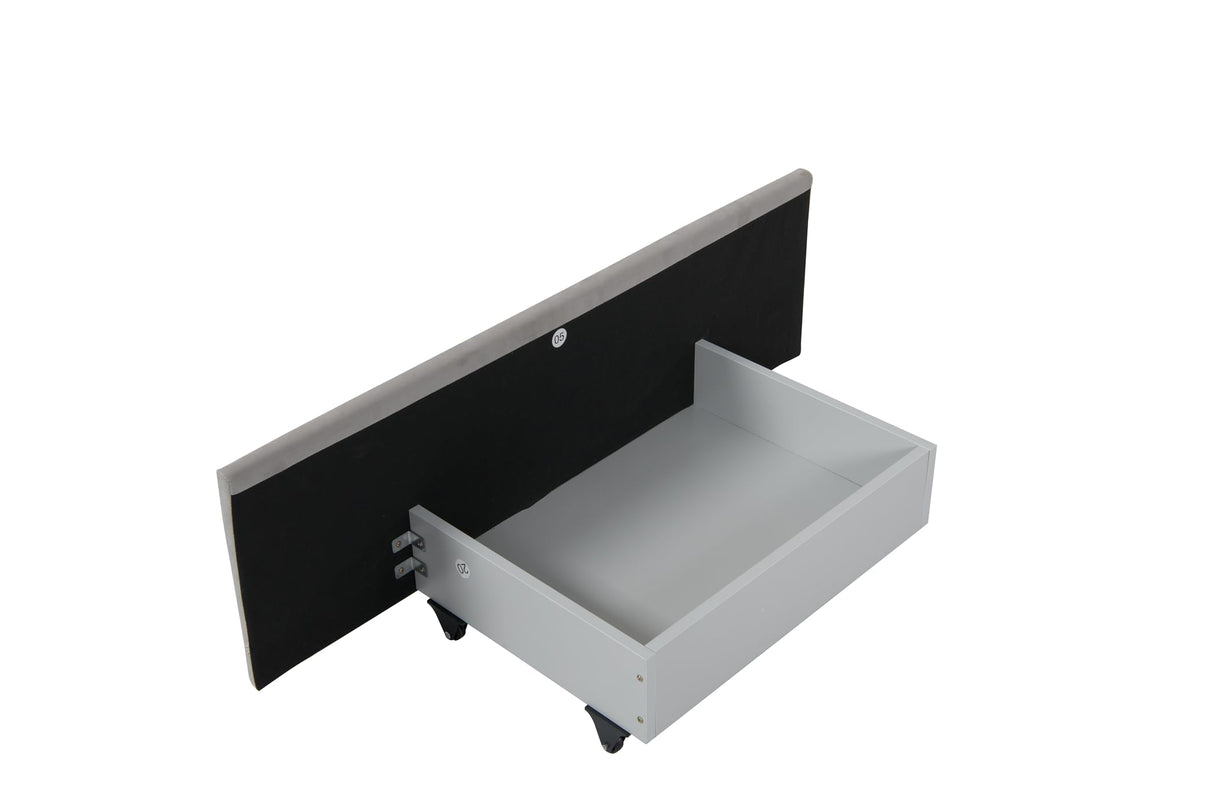 Plush Velvet Upholstered Platform Bed Frame with 2 Big Drawers Trundle for Kids Teens