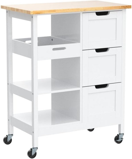 Small Solid Wood Top Kitchen Island Cart on Wheels with Storage