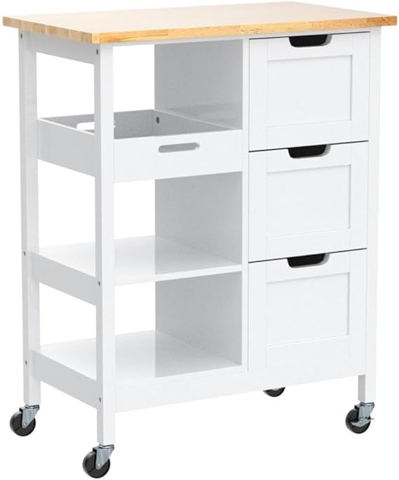 Small Solid Wood Top Kitchen Island Cart on Wheels with Storage