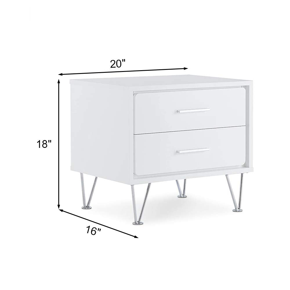 Goujxcy White Side Table, 2-Drawer Wood Nightstand with Metal Leg,20" Lx 16" W x 18" H