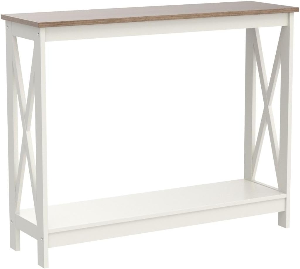 Console Table with Storage Shelf, 2 Tier Farmhouse Sofa Table for Entryway,