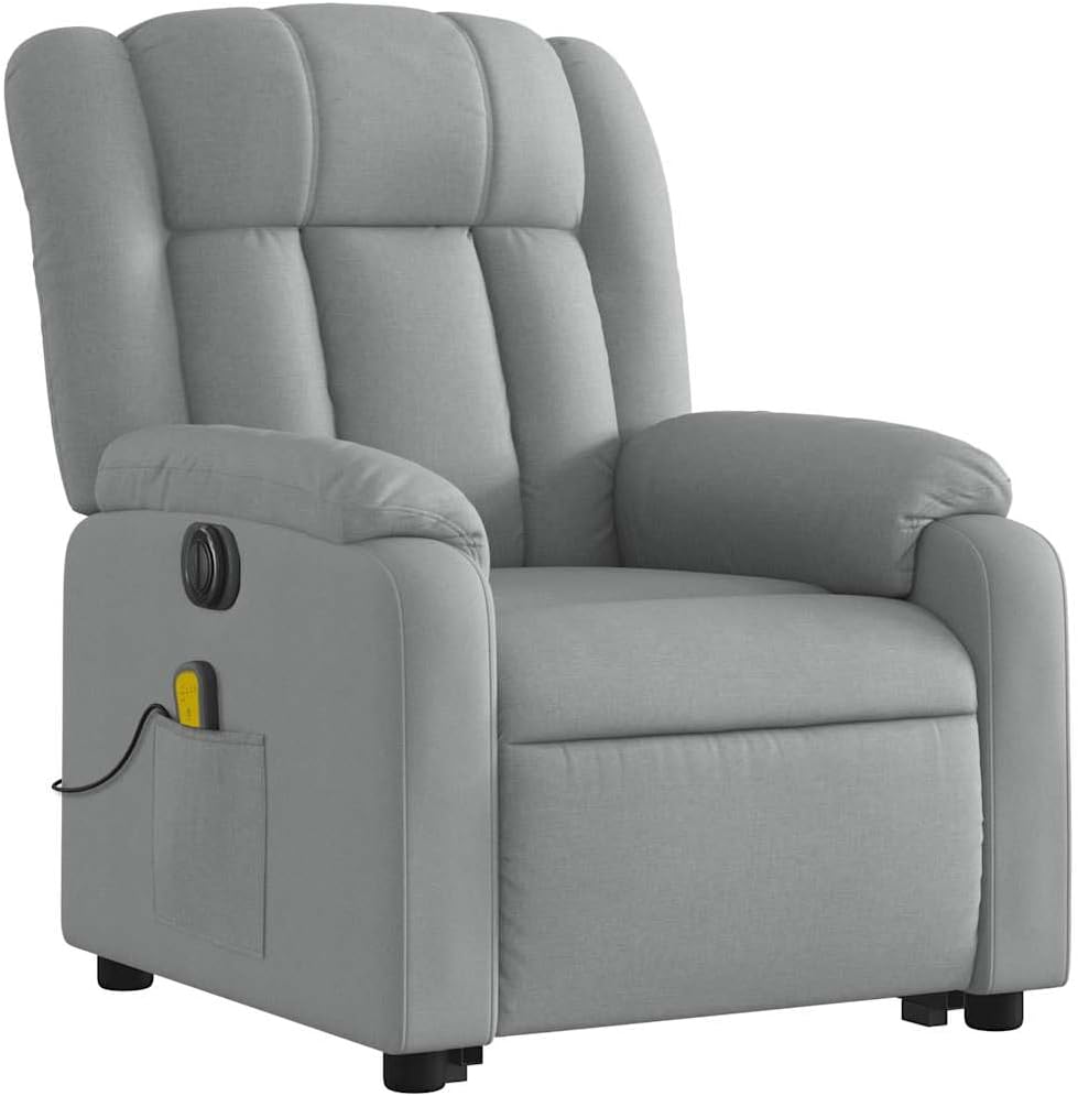 Electric Massage Recliner Chair - Power Lift, Motorized Footrest/Backrest, Vibration Massage, Plush Fabric Seating, Light Gray