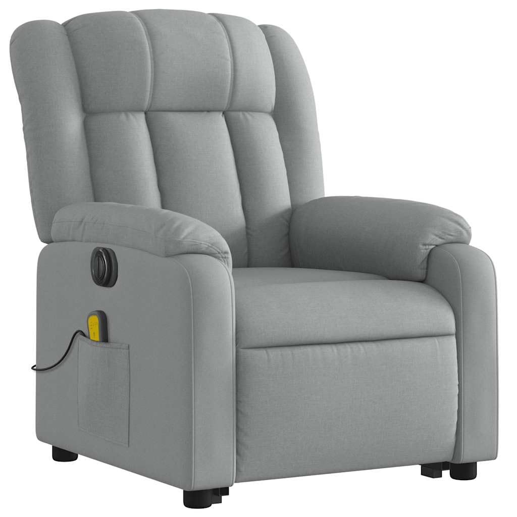 Electric Massage Recliner Chair - Power Lift, Motorized Footrest/Backrest, Vibration Massage, Plush Fabric Seating, Light Gray