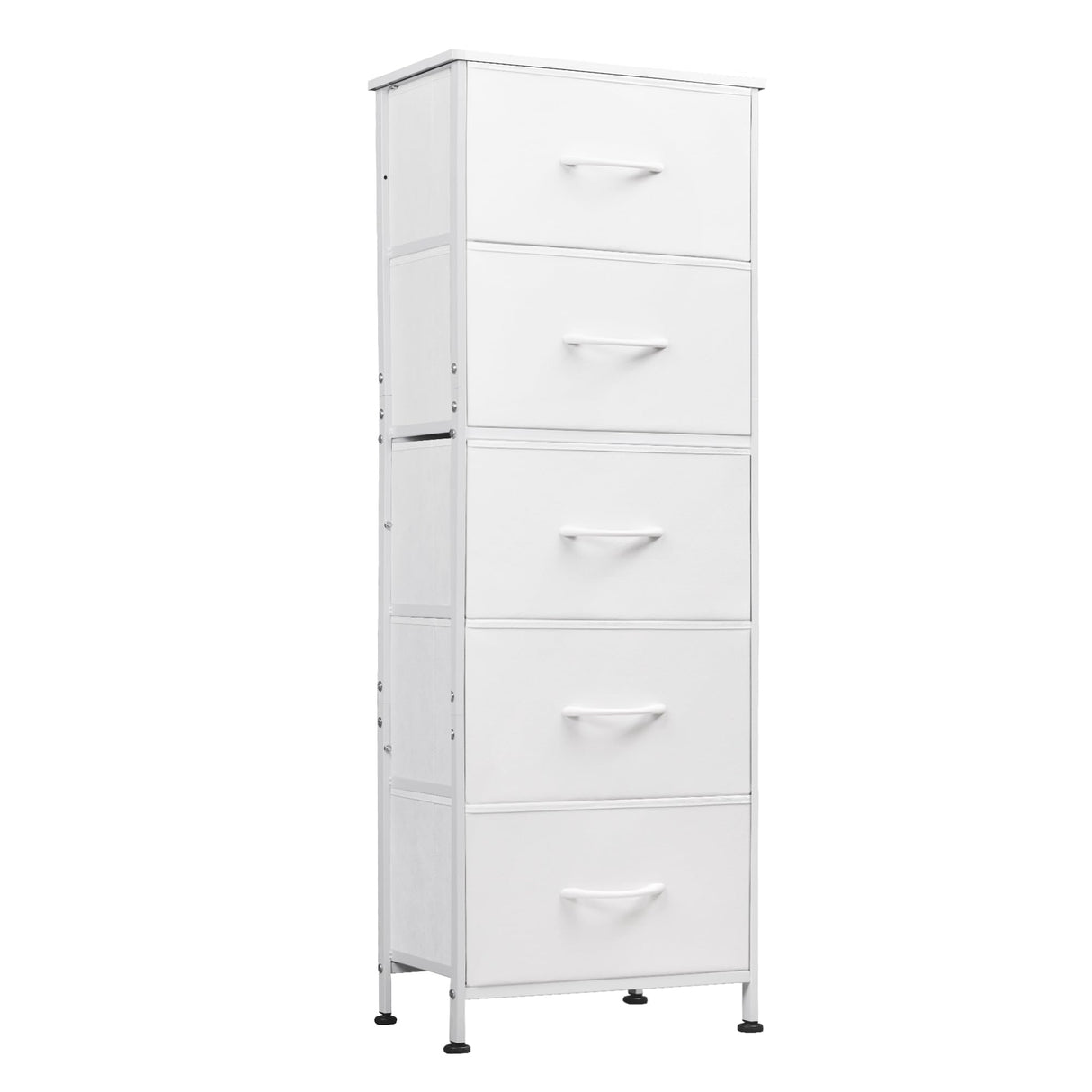 WLIVE Fabric Dresser, 5-Drawer Tall Dresser for Bedroom, Storage Dresser Organizer with Fabric Bins, Wood Top, Sturdy Steel Frame, Chest of Drawers for Closet, Hallway, White