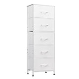 WLIVE Fabric Dresser, 5-Drawer Tall Dresser for Bedroom, Storage Dresser Organizer with Fabric Bins, Wood Top, Sturdy Steel Frame, Chest of Drawers for Closet, Hallway, White