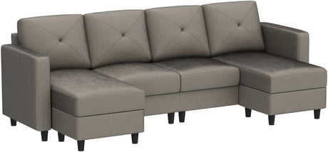 U Shaped Sectional Sofa Convertible Couch with Double Chaises 4 Seat Sofa with Ottomans for Living Room