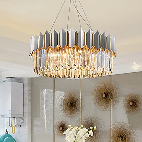 Luxurious Style Chrome 8 Bulbs Pendant Lighting Modern Crystal Drum Shaped Chandelier