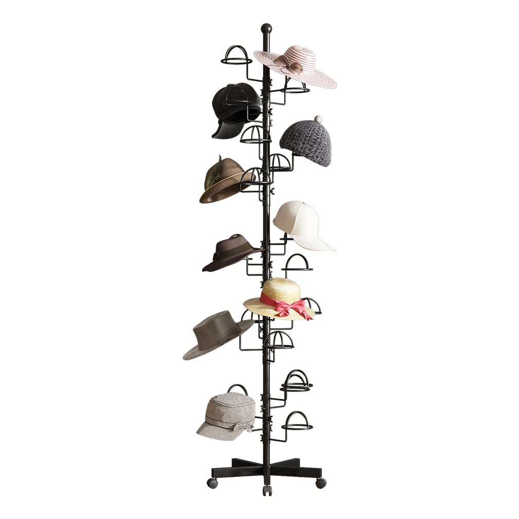 Freestanding Hats Rack Stand Metal Hats Display Stand with 25 Customizable Circular Hooks