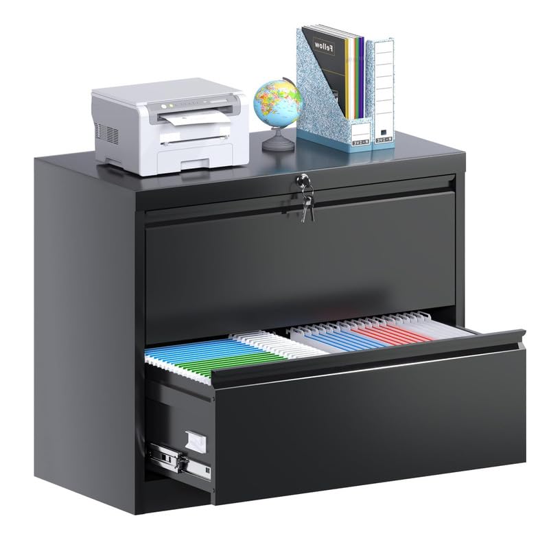 Lateral File Cabinet with Lock,2 Drawer Metal Wide Filing Organization Cabinet