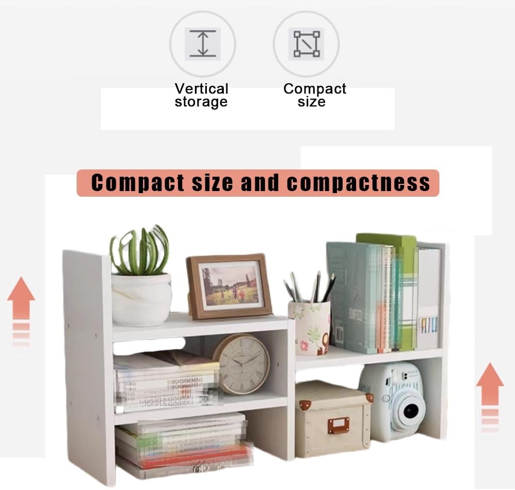 SHADAOYU Multi-Functional Desk Bookcase, Small Lightweight Desktop Organiser, Desktop Shelf Rack, Desk File Organiser, Freestanding Desk Shelf for Storage and Organisation