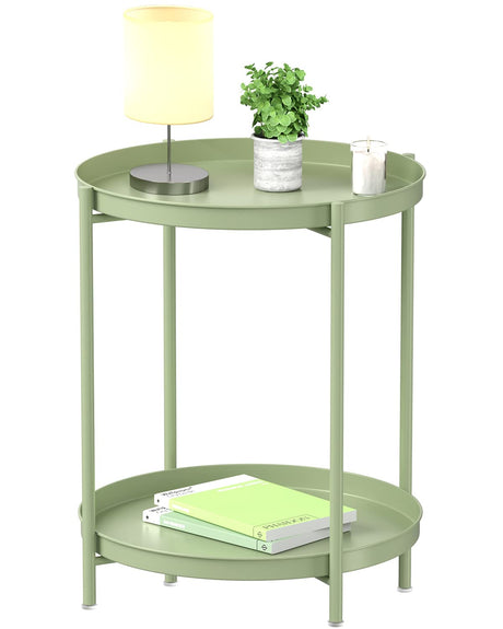 2 Tier End Table - Metal Side Table Waterproof Small Sofa Coffee Side Tables Bedroom