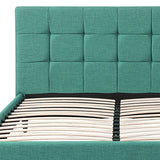 Modern Platform Bedframe With Wooden Slats, King Size, With Square Stitching Tufted