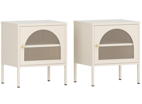 Fluted Bedside Table Nightstand Set of 2 - Mid-Century Modern White Night Stands