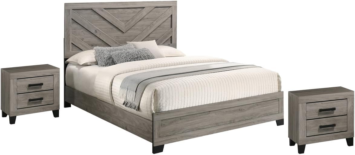 Furniture Rustic Charm Bedroom Set with Chevron Panel Headboard