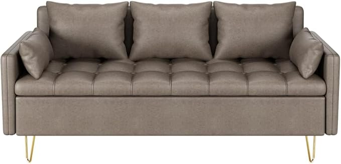 Couch, 3-Seat Faux Leather Sofa with Lift-Up Storage Box, Thick Foam Cushion