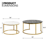 35" Coffee Table Set of 2 Nesting Round Accent Side Tables with Sturdy Metal Frame