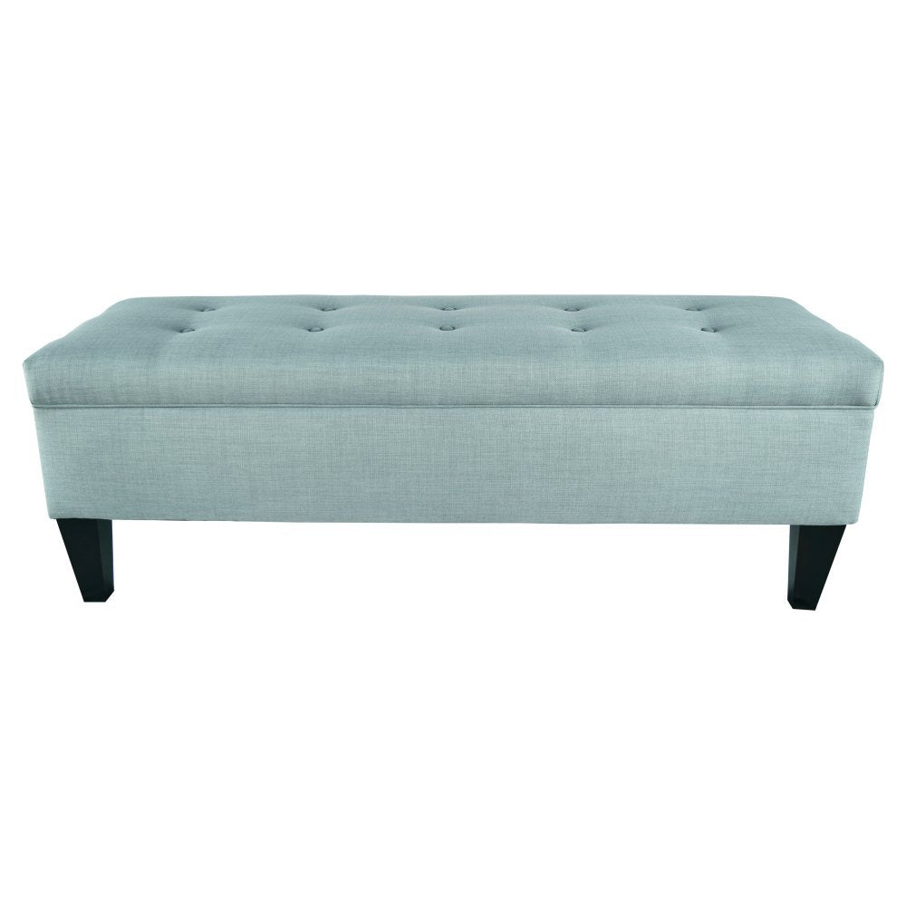 Brooke Collection Button Tufted Upholstered Long Bedroom Storage Bench, HJM100 Series, Sea Mist