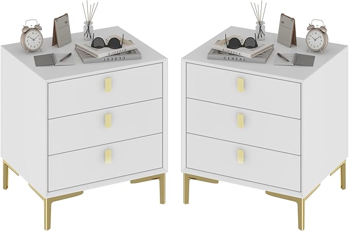 3-Drawer Nightstand Set of 2, Modern Night Stand Bedside Table with Storage, Versatile End Side