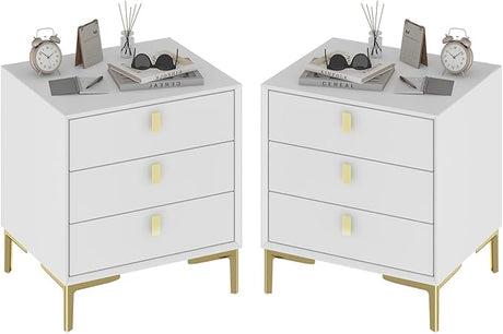 3-Drawer Nightstand Set of 2, Modern Night Stand Bedside Table with Storage, Versatile End Side