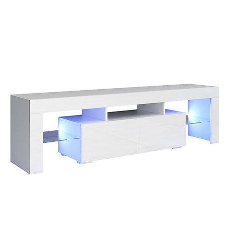 Modern LED TV Stand w/12 Colors&Remote Control Lights,High Gloss TV Cabinet