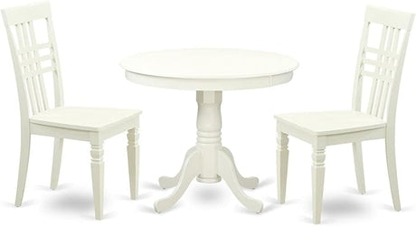 ANLG3-BCH-W 3 Piece Room Set Contains a Round Kitchen Table with Pedestal and 2 Dining Chairs,