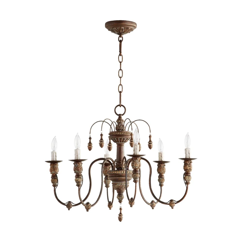 Quorum International 6316-6-70 I Salento Collection 25 Inch Six Light Chandelier I Persian White Finish I Candelabra Base I LED Compatible I Traditional Style Fixture I