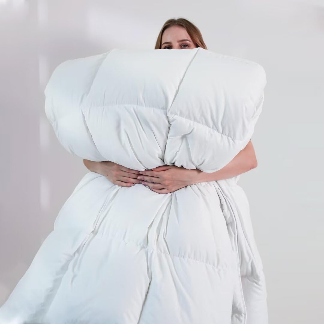 Feather Down Comforter King Size, All-Season Fluffy Duvet Insert