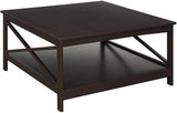 Oxford 36 inch Square Coffee Table with Shelf, Black