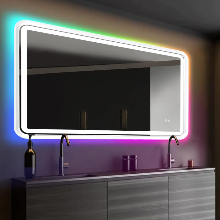 60 x 36 LED Bathroom Mirror RGB Backlit, Lighted Bathroom Mirror for Wall WRGB Backlit