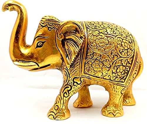 URBAN HAAT Metal Elephant Showpiece, 5 Inch, Aluminium Gold Plated, 2 Piece