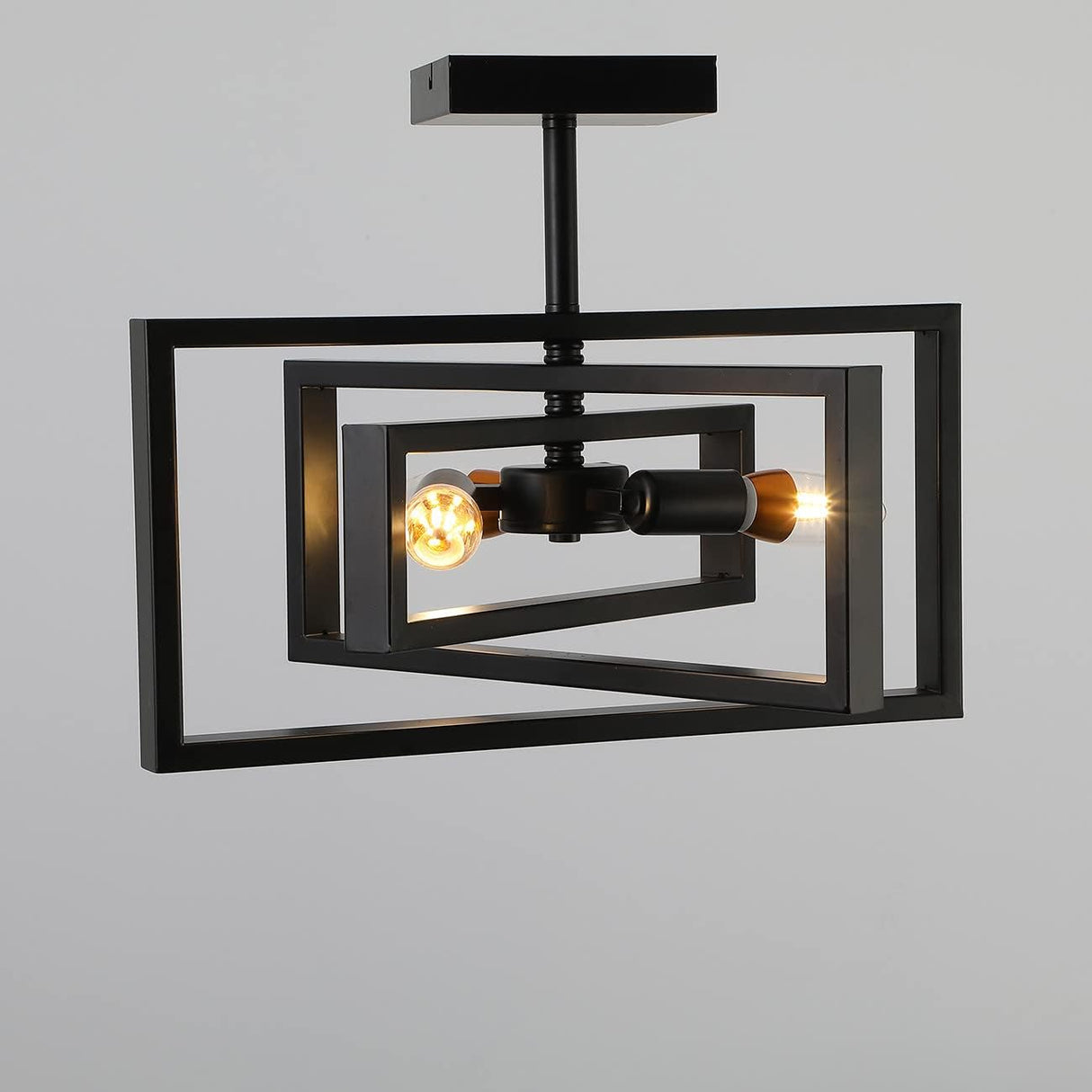 3-light Rustic Semi Flush Mount Rectangle Ceiling Light Industrial Pendant Lighting