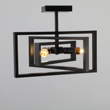 3-light Rustic Semi Flush Mount Rectangle Ceiling Light Industrial Pendant Lighting