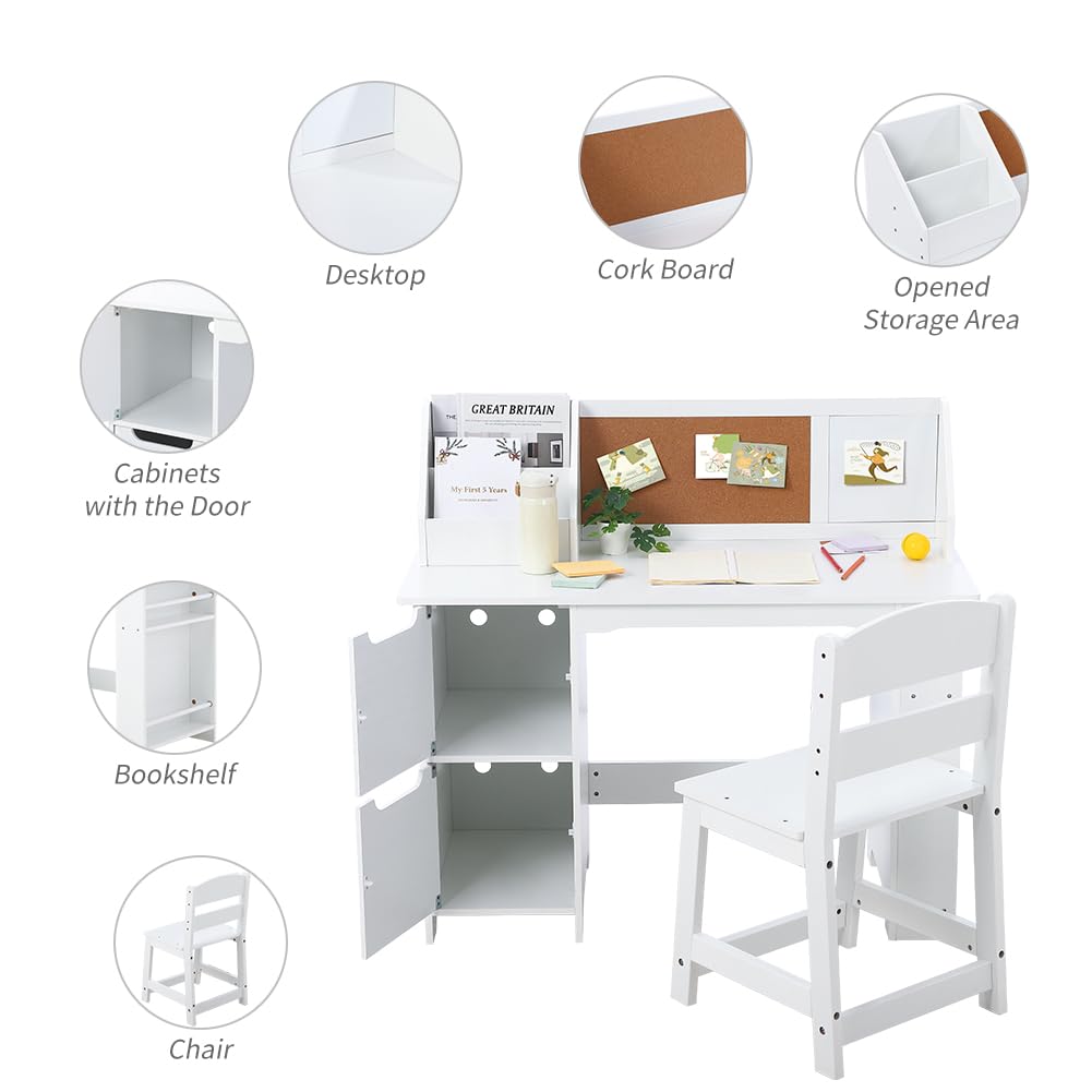 chair Set with Bookshelf, Bulletin Board, and Cabinets - Ideal for Boys and Girls Ages 3-8