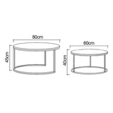 Round Side Tables Modern End Tables Nesting Tables for Balcony and Living Room, Extendable Stackable, Wood and Metal, White and Gray