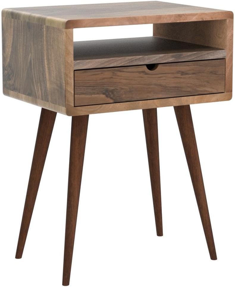 Mid Century Nightstand with Drawer Solid Walnut Bedside Table with Shelf Nightstand