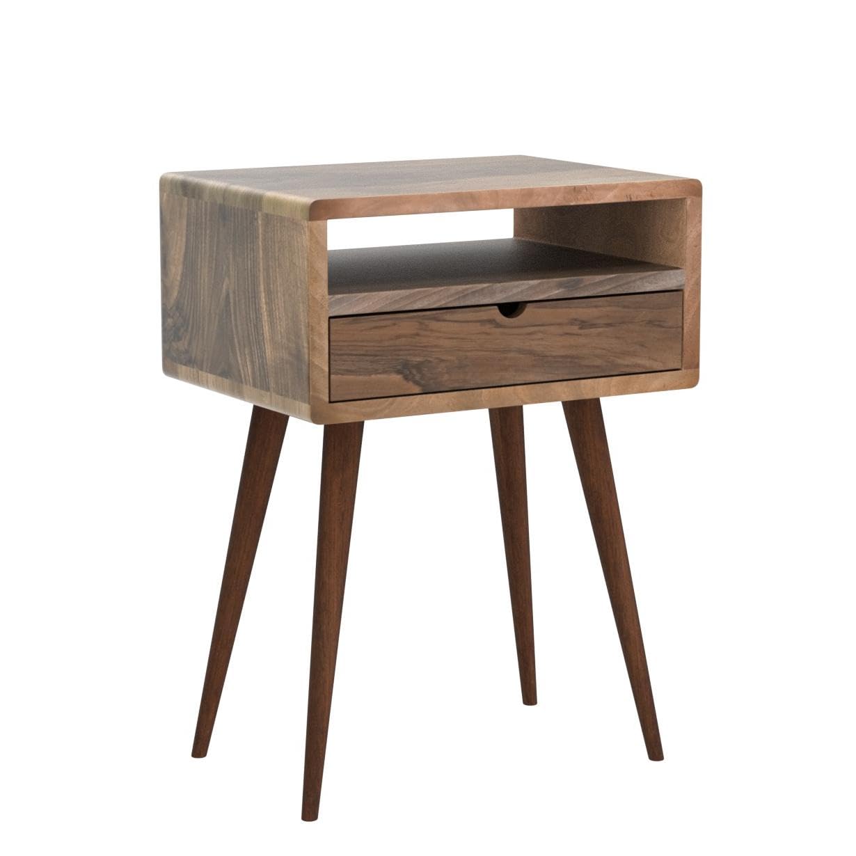 Mid Century Nightstand with Drawer Solid Walnut Bedside Table with Shelf Nightstand