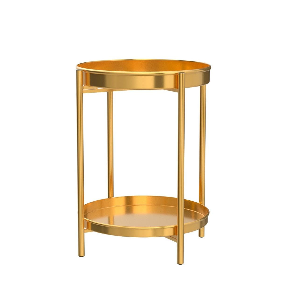 Side Table 2-Tier Metal Round End Table with Removable Tray (2-Tier Gold)