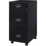 Lorell 17427 3-Drawer Mobile File Cabinet, 18", 21.80" L x 18.00" W x 33.10" H, Black