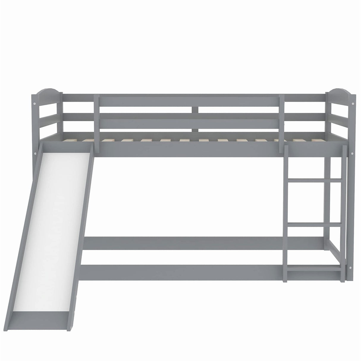 Twin Over Twin Floor Bunk Bed with Convertible Slide and Ladder, Wood Low Bunk Bed Frame for Boys Girls