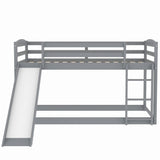 Twin Over Twin Floor Bunk Bed with Convertible Slide and Ladder, Wood Low Bunk Bed Frame for Boys Girls